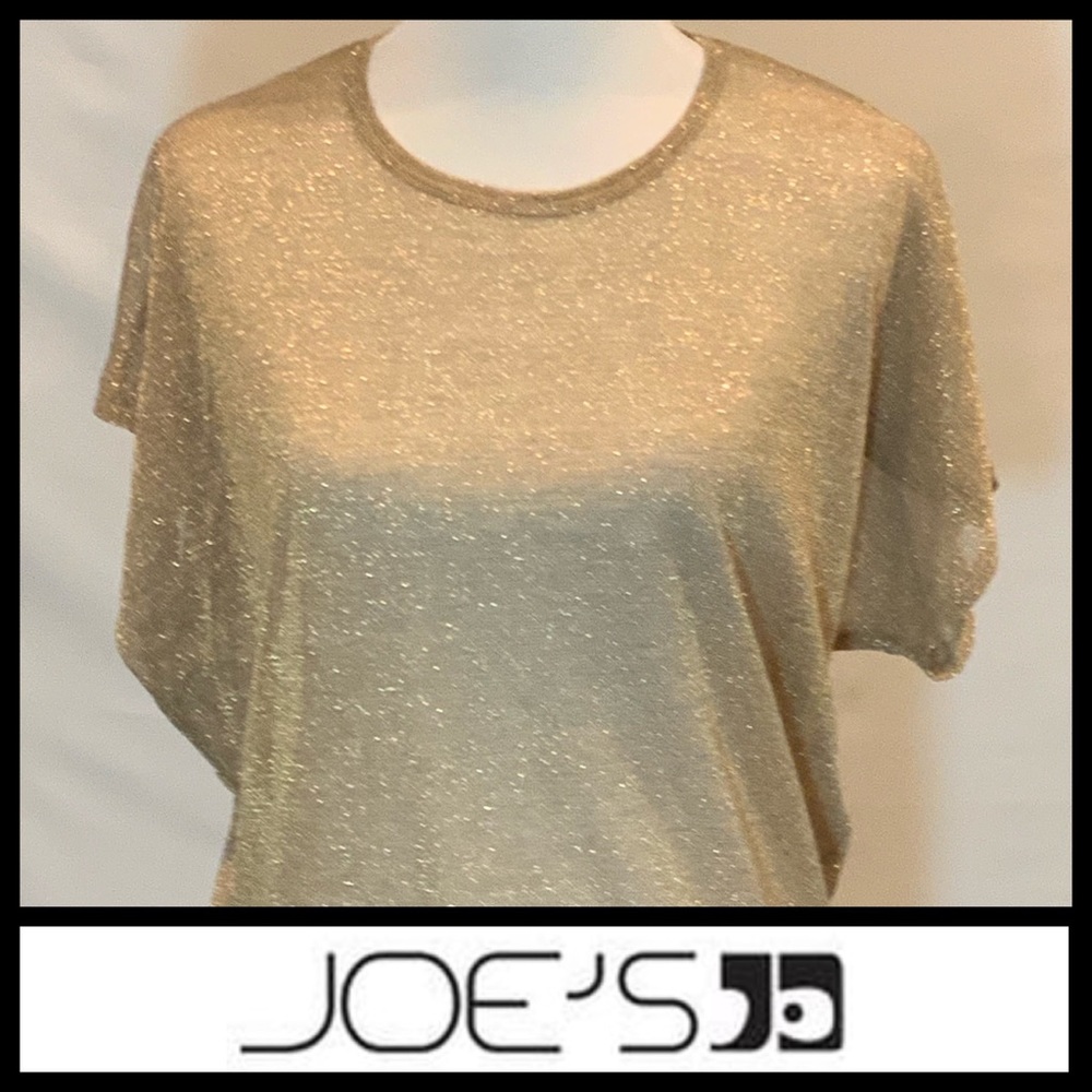 Joe’s Sheer Shimmering Gold Short Sleeve Top Small